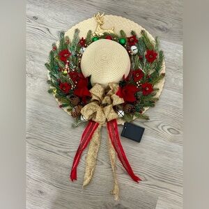 Handmade Christmas Straw Hat Wreath! Holidays decor Crafted From Scratch! Lights
